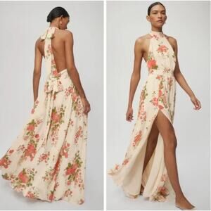 NWT Reformation Andee Dress corsage pink floral print halter gown Maxi Sz S 4